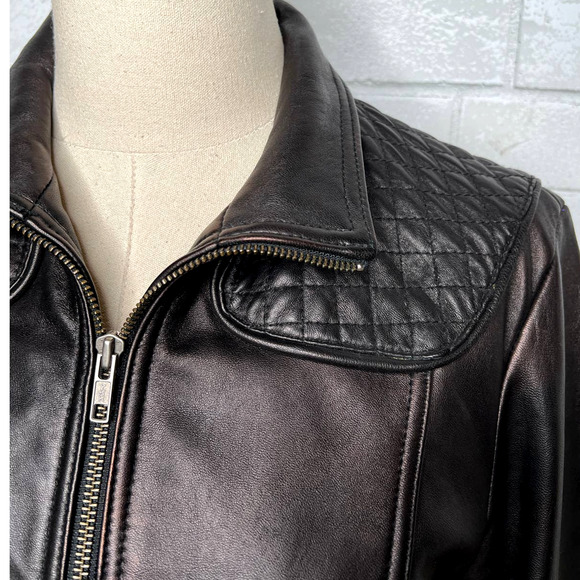 Calvin Klein S VINTAGE y2k Quilted Leather Motorcycle Jacket Elbow Patches Black - Picture 6 of 14